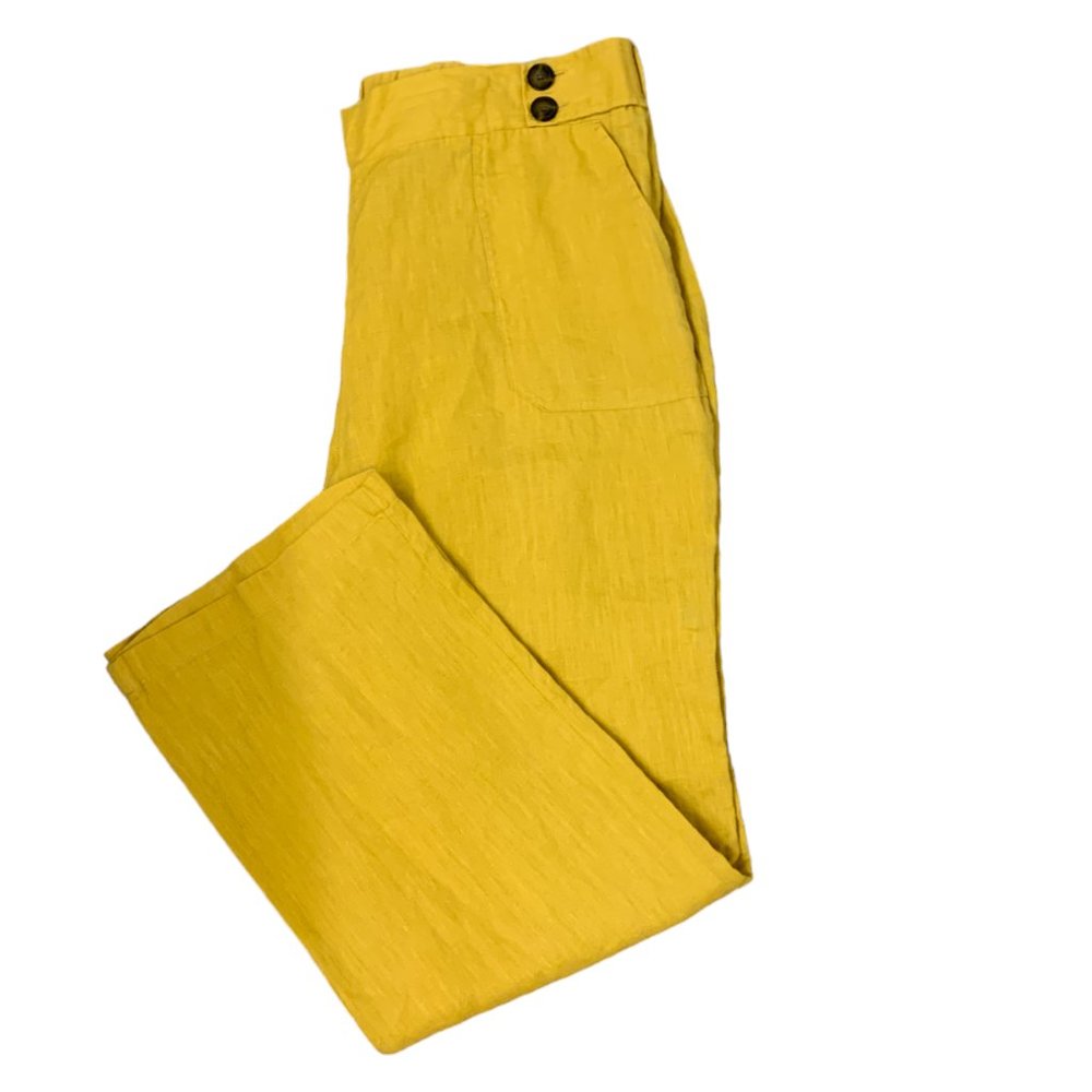 Ellen Tracy Yellow Wide Leg Linen Pants